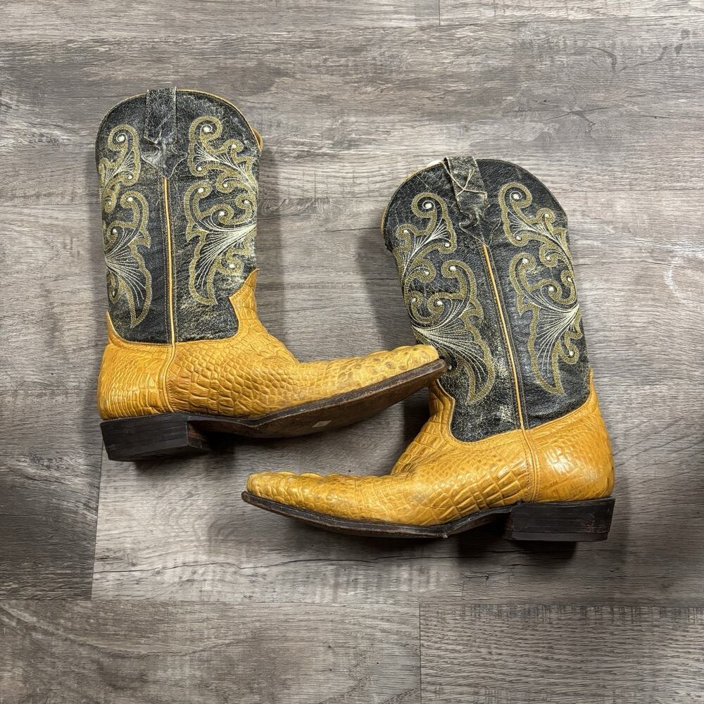 Potro Salvaje Mens Cowboy Boots Size 27.5 Mex US 9.5 Yellow Caiman Print Pointed